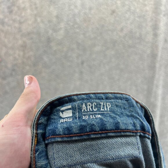 G-Star RAW Jeans Men 40x32 Blue Arc Zip 3D Slim Distressed Denim Tapered Acid - Picture 8 of 11
